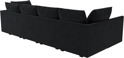 HONBAY Modular Sectional Sofa Velvet Sleeper Couch with Storage Seats Oversized Sectional Couches for Living Room,Black