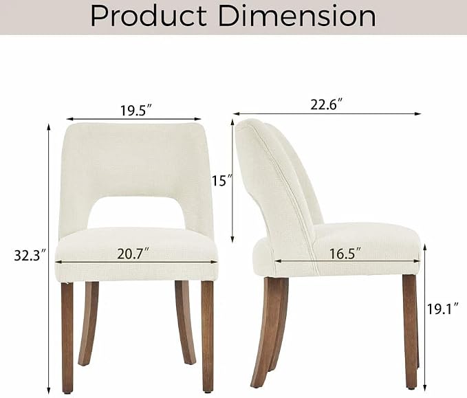 VKNOW Wooden Dining Chairs Set of 6, Modern Fabric Upholstered Dining Room Chair Kitchen Chairs, Farmhouse Dinner Chair for Kitchen Dining Room, Cream