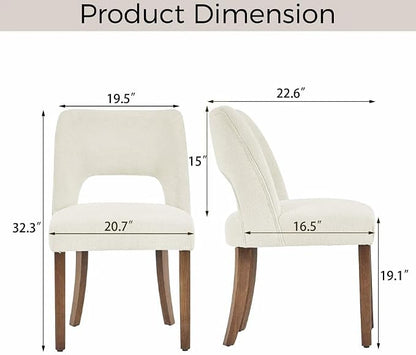 VKNOW Wooden Dining Chairs Set of 6, Modern Fabric Upholstered Dining Room Chair Kitchen Chairs, Farmhouse Dinner Chair for Kitchen Dining Room, Cream