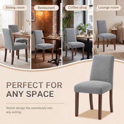 MALOL Upholstered Dining Chairs Set of 4, Modern Kitchen Chairs with High Back, Padded Fabric Dining Room Chair with Solid Wood Legs for Restaurant/Cafe/Home, Grey