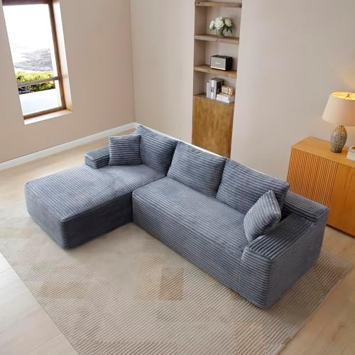 108" Cloud Boneless Couch, L-Shaped Sectional Sofa for Living Room, Grey