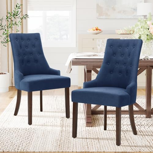 COLAMY Wingback Tufted Dining Chairs Set of 2, Blue