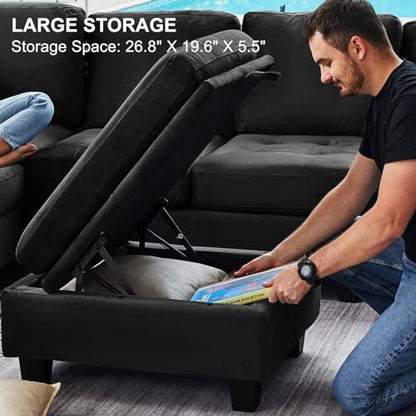 Belffin Modular Sectional Sofa Couch 7-Seater Convertible Sectional Sofa Velvet Modular Sectional with Storage Ottoman L Shaped Couch with Chaises Black