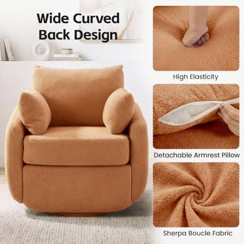 360° Swivel Accent Chair Set of 2, Barrel Living Room Chair, Orange