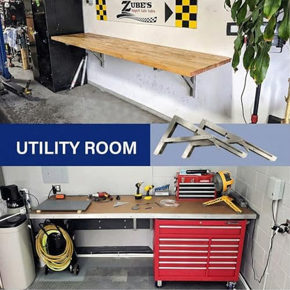 Stainless Steel Folding Shelf Brackets 20 Inch - Heavy Duty Wall Mount Brackets for Foldable Table, Collapsible Space-Saving Shelf Hinge, Rust-Resistant for Indoor Outdoor Use