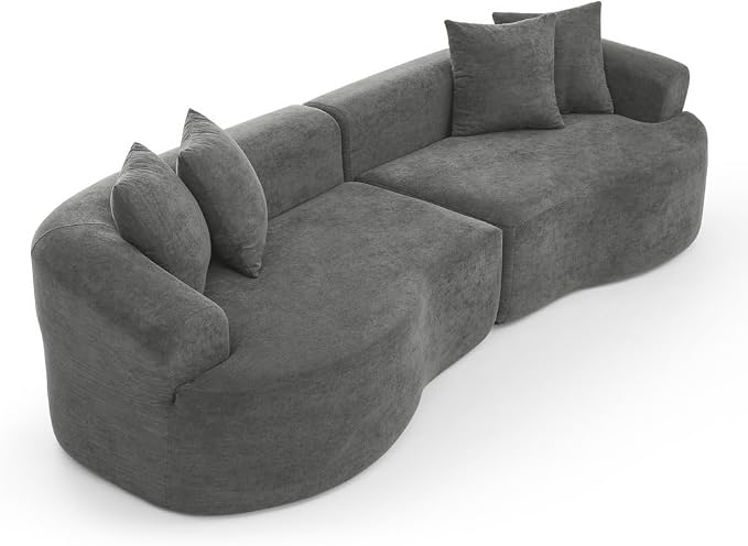 Curved Boneless Sofa Couches 4-Seat Tight Backrest Couch for Living Room Bedroom, Boneless Cloud Sofa with 4 Pillows, Floor Sofa in A Box No Assembly Required