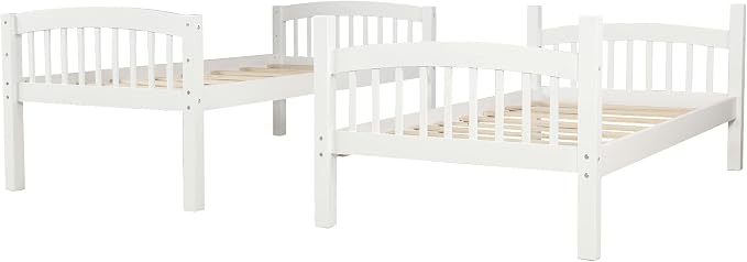 Merax Twin Over Twin Bunk Bed with Ladder and Guardrails,Convertible Bunk Bed can be Two Platform Beds(White)