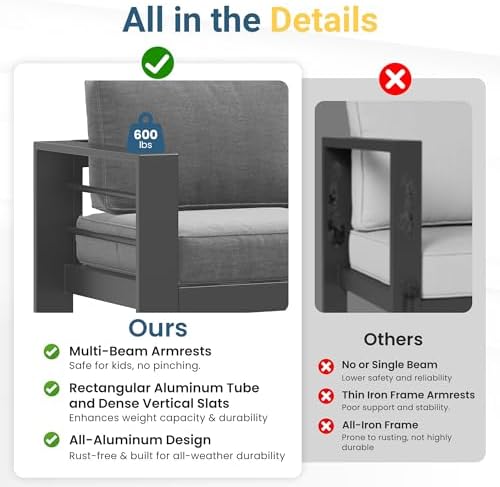 4 Seats Outdoor Patio Set, Aluminum Outside Furniture with 10" Back Cushion
