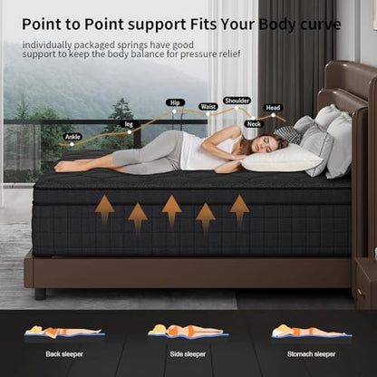 EVLWZL 14 Inch Queen Mattress, Medium Firm Hybrid Queen Mattresses, Memory Foam Mattress in a Box with Individually Wrapped Pocket Springs, Reinforced Edge Support, Pressure Relief, Motion Isolation