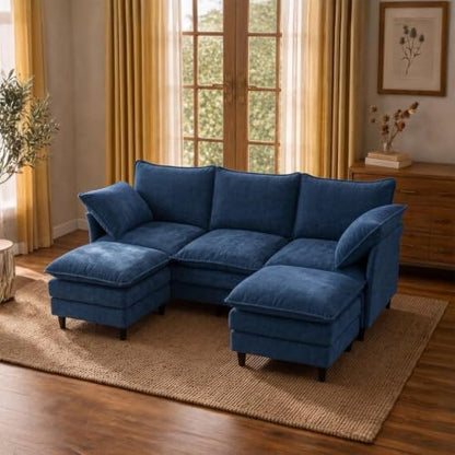 69" Small U-Shaped 4-Seat Convertible Sectional Sofa Couch, Chenille, Blue