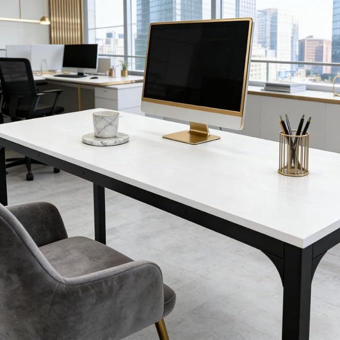 Practical Computer Desk,Rectangle Conference Table,Executive Desk(Only Table) (Black + White + MDF+Iron)