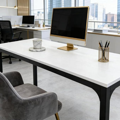 Practical Computer Desk,Rectangle Conference Table,Executive Desk(Only Table) (Black + White + MDF+Iron)