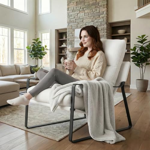 LukeAlon Set of 2 Modern Sherpa Accent Armchair, White