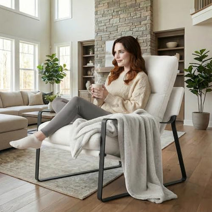 LukeAlon Set of 2 Modern Sherpa Accent Armchair, White