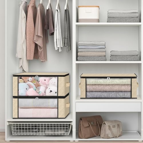 HomeHacks 10-Pack Clothes Organizer Storage Bags, 35L Storage Bins, Beige