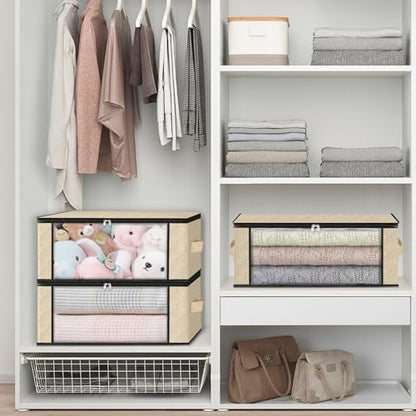 HomeHacks 10-Pack Clothes Organizer Storage Bags, 35L Storage Bins, Beige