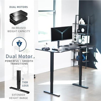 VIVO Electric Dual Motor Standing Desk, 63" x 32" Black Carbon Fiber Top