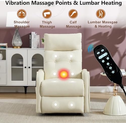 Power Lift Recliner Chair with Vibration Massage and Heat for Petite Elderly, Small Lift Chair with Side Pocket Remote Control, Infinite Position, Faux Leather Beige