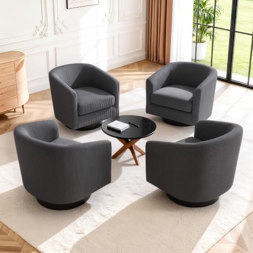 Swivel Barrel Chairs Set of 4, Corduroy Accent Chair, Gray