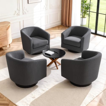 Swivel Barrel Chairs Set of 4, Corduroy Accent Chair, Gray