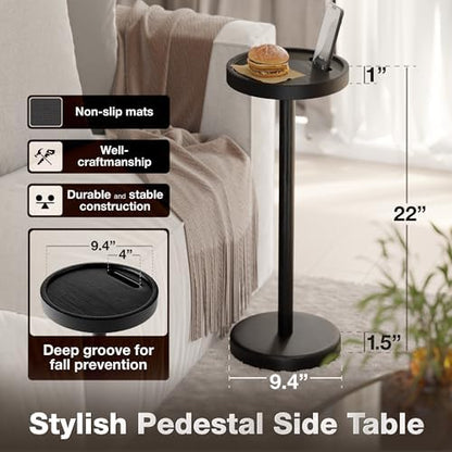 BLUEWEST Small Round Side Table, Drink Table with Phone Slot, 22" Black