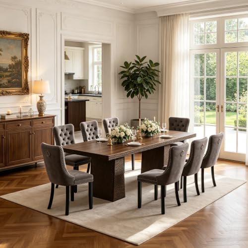9 Piece Extendable Dining Table Set with 8 Velvet Chair,3 Adjustable Length