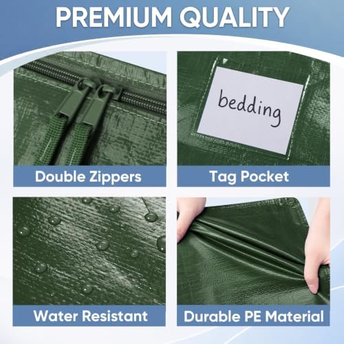 TICONN 8 Pack Extra Large Moving Bags Heavy Duty with Zippers & Carrying Handles, Durable Storage Bags Moving Boxes for Closet Organizers and Storage (8 Pack, Olive)