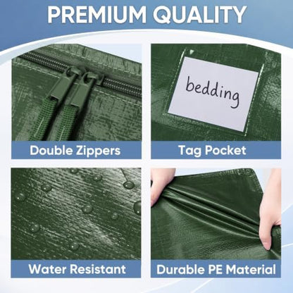 TICONN 8 Pack Extra Large Moving Bags Heavy Duty with Zippers & Carrying Handles, Durable Storage Bags Moving Boxes for Closet Organizers and Storage (8 Pack, Olive)
