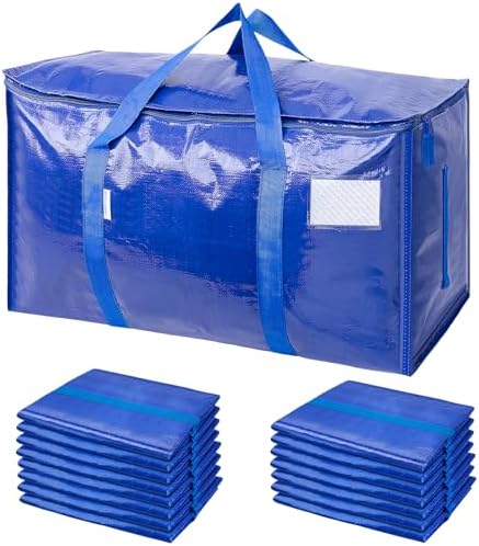 TICONN 16 Pack Extra Large Moving Bags Heavy Duty with Zippers & Carrying Handles, Durable Storage Bags Moving Boxes for Closet Organizers and Storage (16 Pack, Blue)