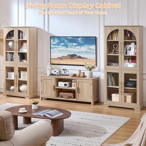 Joaxswe 68" Tall Bookcase with 4 Glass Doors, Farmhouse Bookshelf Set of 2