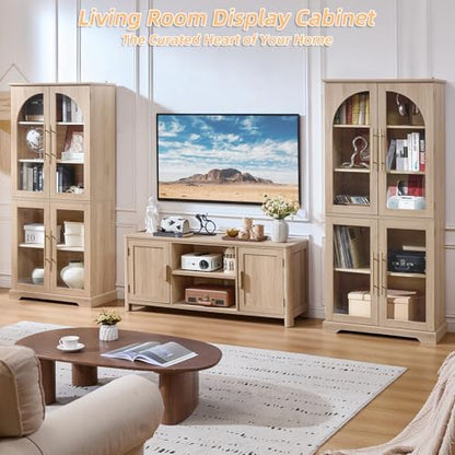 Joaxswe 68" Tall Bookcase with 4 Glass Doors, Farmhouse Bookshelf Set of 2