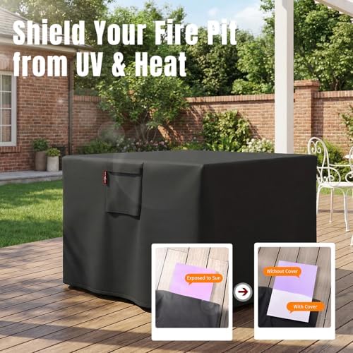 SHINESTAR Fire Pit Cover Square, Heavy-Duty Ripstop & Waterproof Outdoor Fire Pit Table Cover, Fits 24-28 inch Square Fire Pits with Windproof Drawstring and Buckles, 28 x 28 x 25 Inches