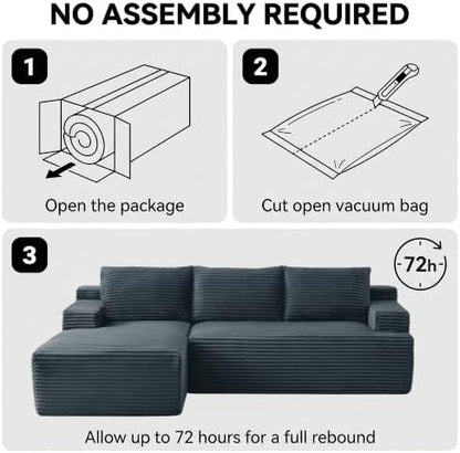 97" Cloud Boneless Couch, L-Shaped Sectional Sofa for Living Room, Grey