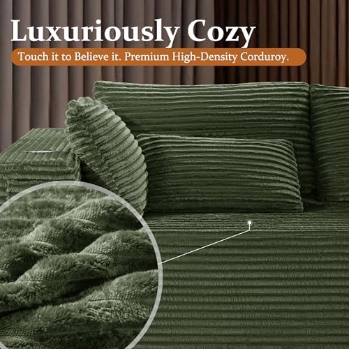 138" Cloud Sectional Couch, Comfort U Shaped Sofa for Living Room, Extra Deep Seats No Assembly, Minimalist Modular Couch, Corduroy (Olive Green, 6 Seats,U-Shape C)