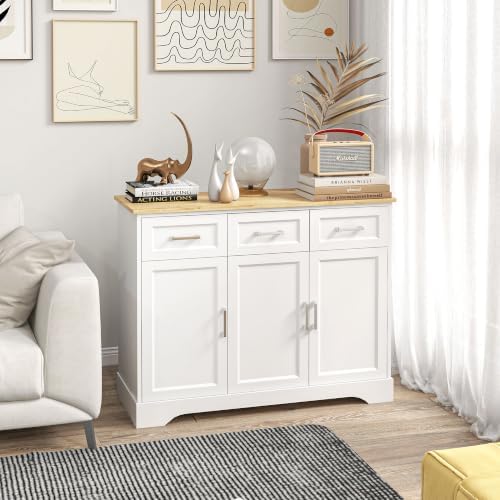 HOMCOM Sideboard Buffet Cabinet with 3 Storage Drawers White