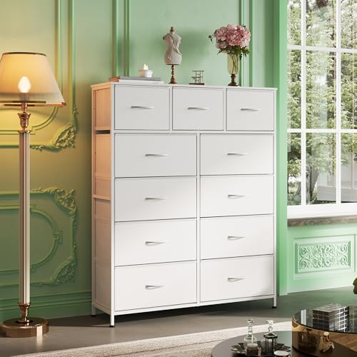 WLIVE Tall Dresser for Bedroom, 11 Drawer Chest of Drawers, White