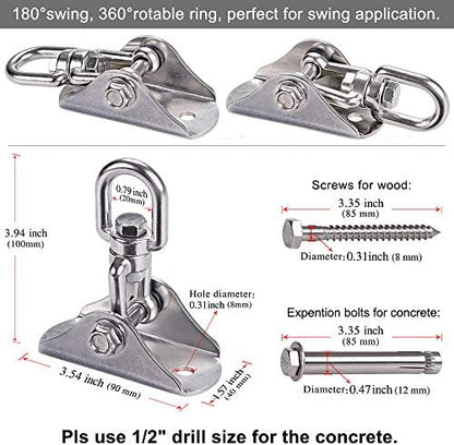 BeneLabel Swing Hanger 304 Stainless Steel Ceiling Swing Mount 1000 LB Capacity Swings Hardware 360° Swivel Hook for Yoga Punching Bag, Hammock Chair, Porch Swing, Hanging Chair