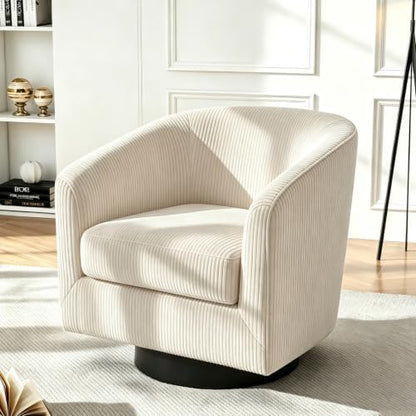 Swivel Barrel Chairs Set of 2, Corduroy Accent Chair, Beige