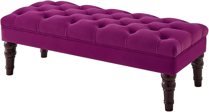 24KF Velvet Upholstered Buttons Tufted Entryway Bench with Solid Wood Leg,Bed Bench Ottoman with Padded Seat,5061N-Violet