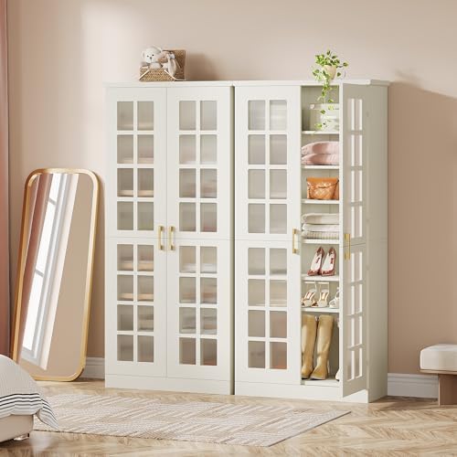 Tribesigns Tall Shoe Cabinet Set of 2, 8-Tier Shoe Storage with Adjustable Shelves, Modern Shoe Organizer Shoe Rack Cabinet for Entryway, Hallway, Closet, Living Room, White