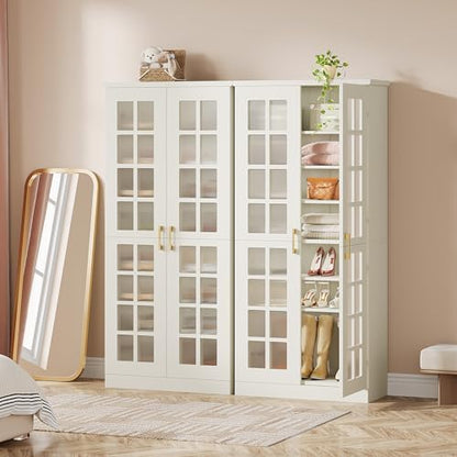 Tribesigns Tall Shoe Cabinet Set of 2, 8-Tier Shoe Storage with Adjustable Shelves, Modern Shoe Organizer Shoe Rack Cabinet for Entryway, Hallway, Closet, Living Room, White