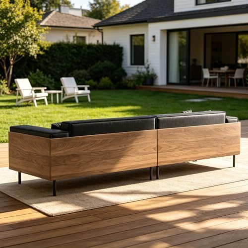 106.3" 4 Seater Patio Sofa Couch, Wood Outdoor Furniture
