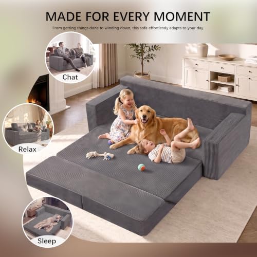 79" Boneless Couch, Convertible Sofa Bed, Corduroy Loveseat Storage