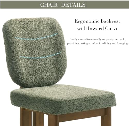 Chenille Dining Chairs Set of 6, Modern Upholstered Side Chairs with Walnut Wooden Frame and Contoured Backrest, Mid-Century Inspired Accent Chairs for Dining Room, Green
