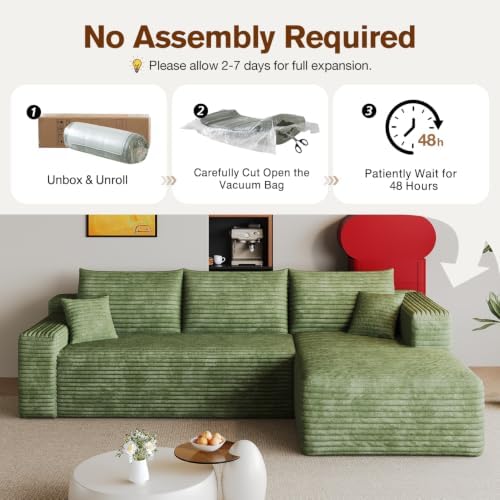 96" Sectional Boneless Modular Couch, Cloud Sofa Green