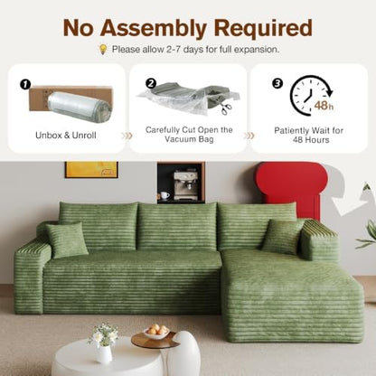 96" Sectional Boneless Modular Couch, Cloud Sofa Green