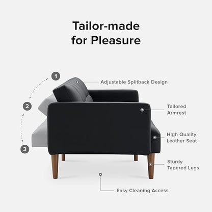 mopio 76.4" Futon Sofa Bed, Couch, Loveseat, Sleeper Sofa, Mid Century Modern Futon Couch, Sofa Cama, Couches for Living Room (Aaron PU, Midnight Black)