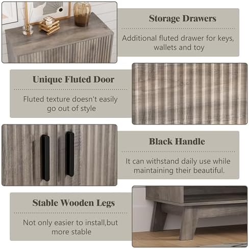 4 Tier Fluted Shoe Cabinet Storage for Entryway, Grey