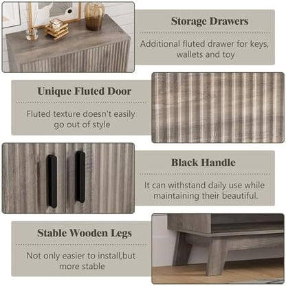4 Tier Fluted Shoe Cabinet Storage for Entryway, Grey