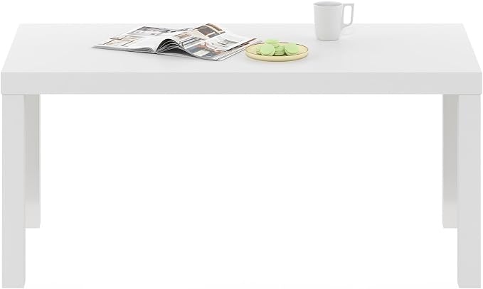Furinno CLASSIC Coffee Table, Modern Rectangle Printer Stand, White | 1.8" Triple Thick Tabletop, Toolless Assembly, Side Table, for Living Room, Home Office